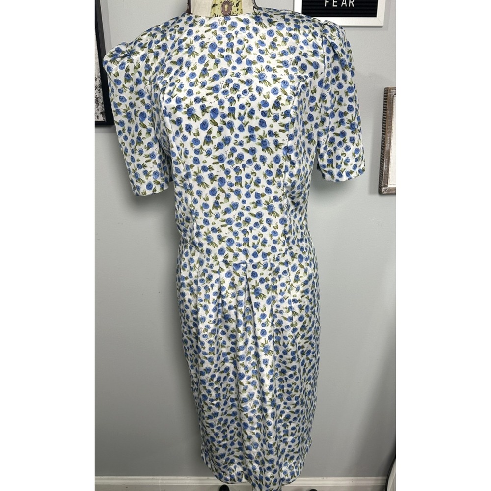 Vintage Natalie Dress Size 8 Retro‎ Floral Blue White Short Sleeve Lightweight